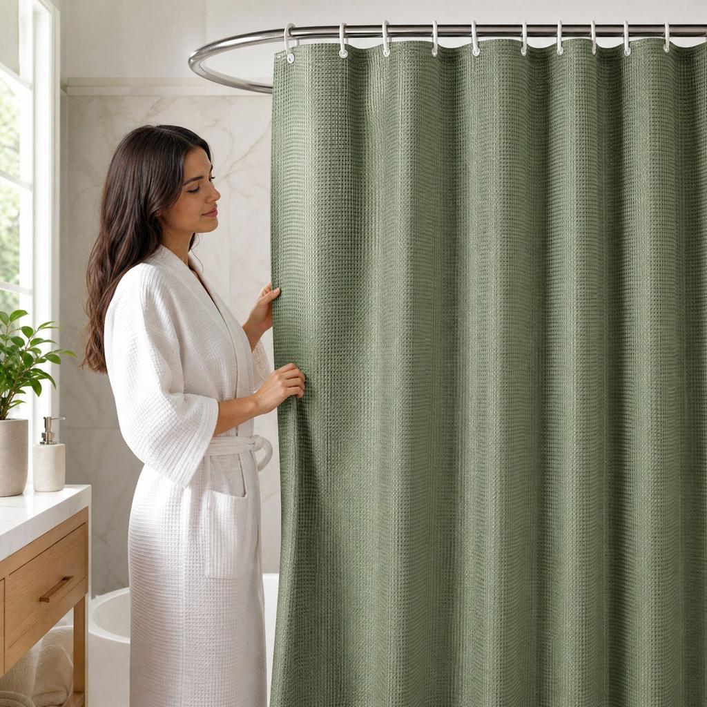 Shower Curtain with 12 Plastic Hooks, 180 cm, for Bathroom and Window