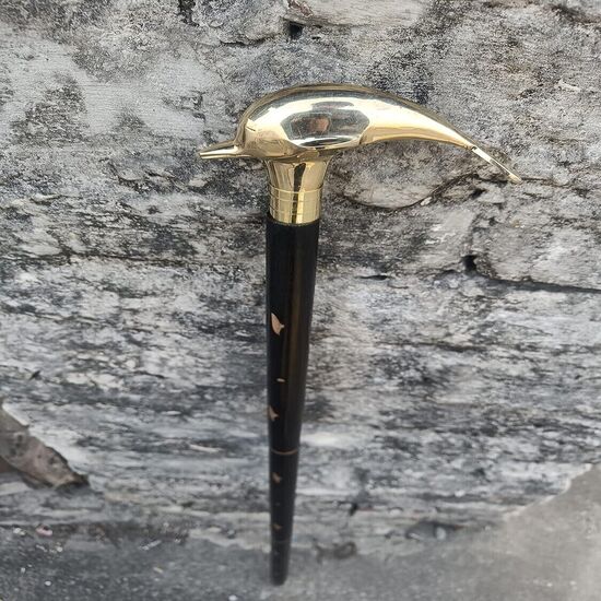 Bastone da Passeggio in Legno con Manico in Ottone Stile Antico Vittoriano Vintage di Design