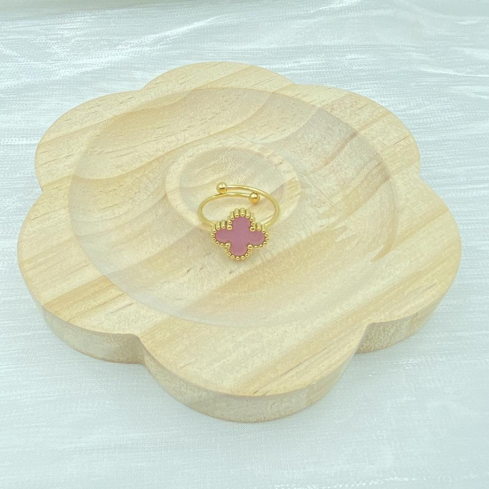 Anillo de Trébol de Cuatro Hojas de Moda de 13 mm Acero de Titanio Dulce Anillo Abierto de Trébol de Cuatro Hojas para Mujer