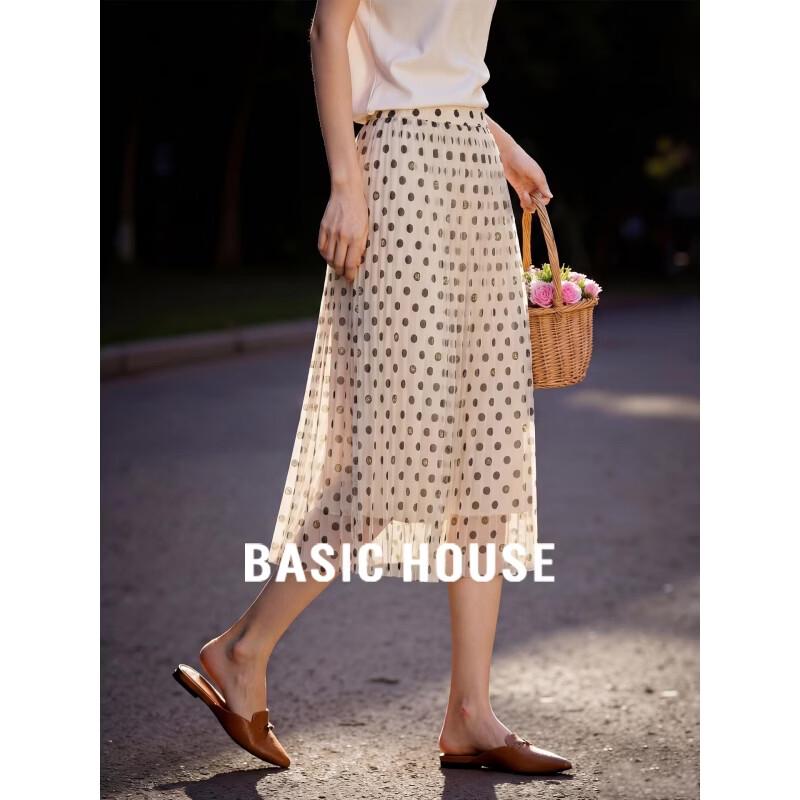 Basic House Women s High Waist Polka Dot Pleated A-line Skirt M