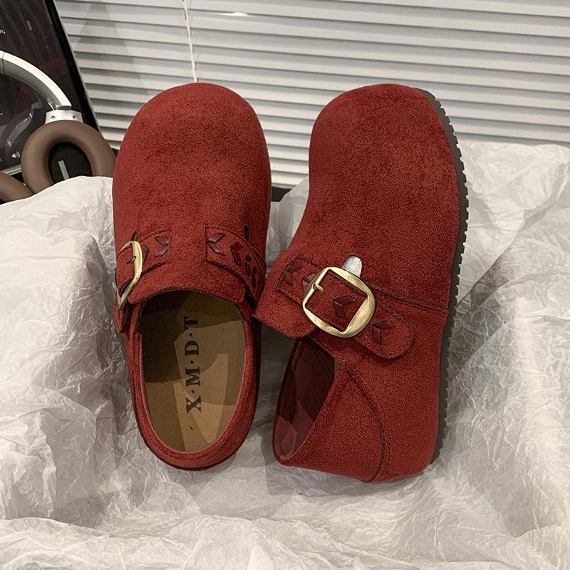 Belt buckle Small bag head half slippers Women's outer wear velvet 2025 new one-pedal thick-soled versatile Boken drag