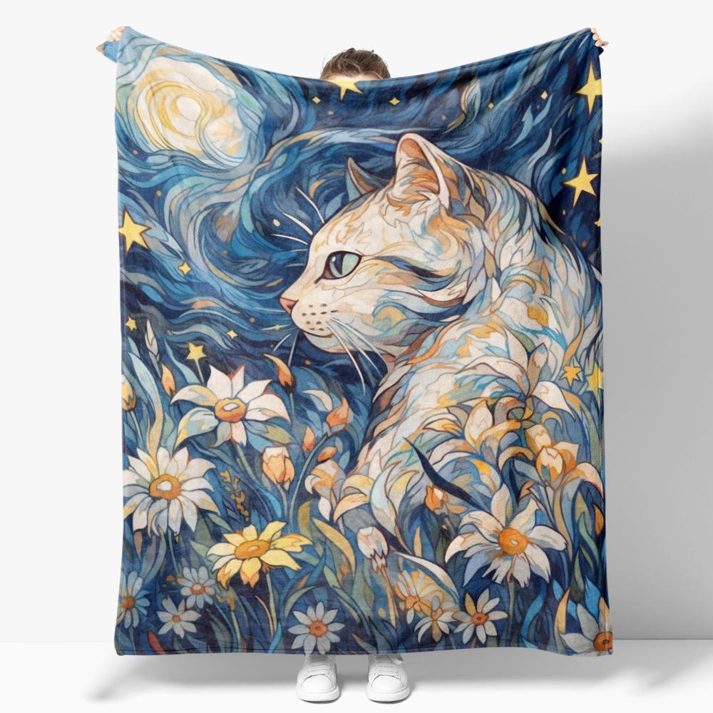 The Starry Night Throw Blanket Art Oil Painting Style Soft Cozy Blankets Soft Warm Flannel Blanket for Bed Room Home Sofa