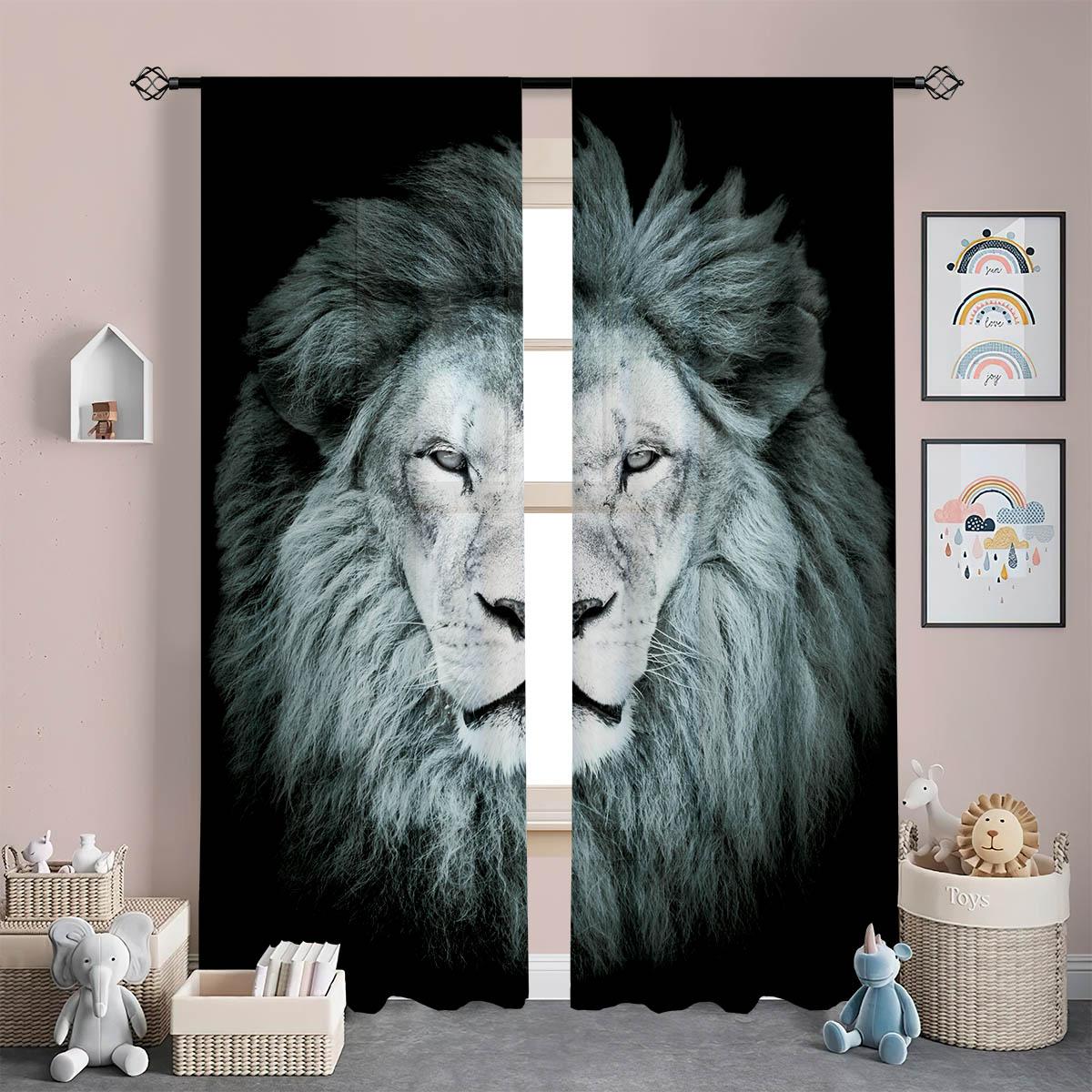 

Fierce Tiger Lion Animal 3D Pattern Printcurtains Polyester Fiber Rod Pocketcurtains Bedroom Space Living Space Kitchen Area Ornamentalcurtains W50xH140(CM)x2PCS&Grommet Top