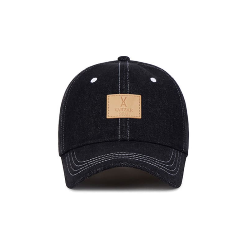 VARZAR VA Square Denim Label Ball Cap Black