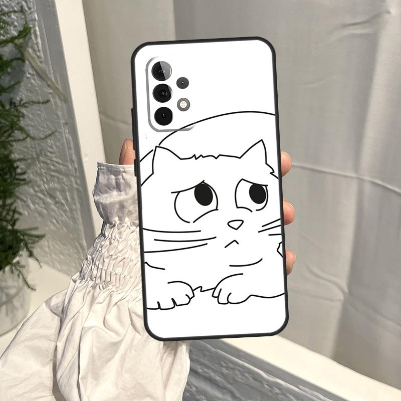 Funny Cute Cat Line Art Case For Samsung Galaxy A35 A55 A15 A34 A54 A14 A56 A52 A53 A16 A26 A36 A32 A12 A33 A13 A17