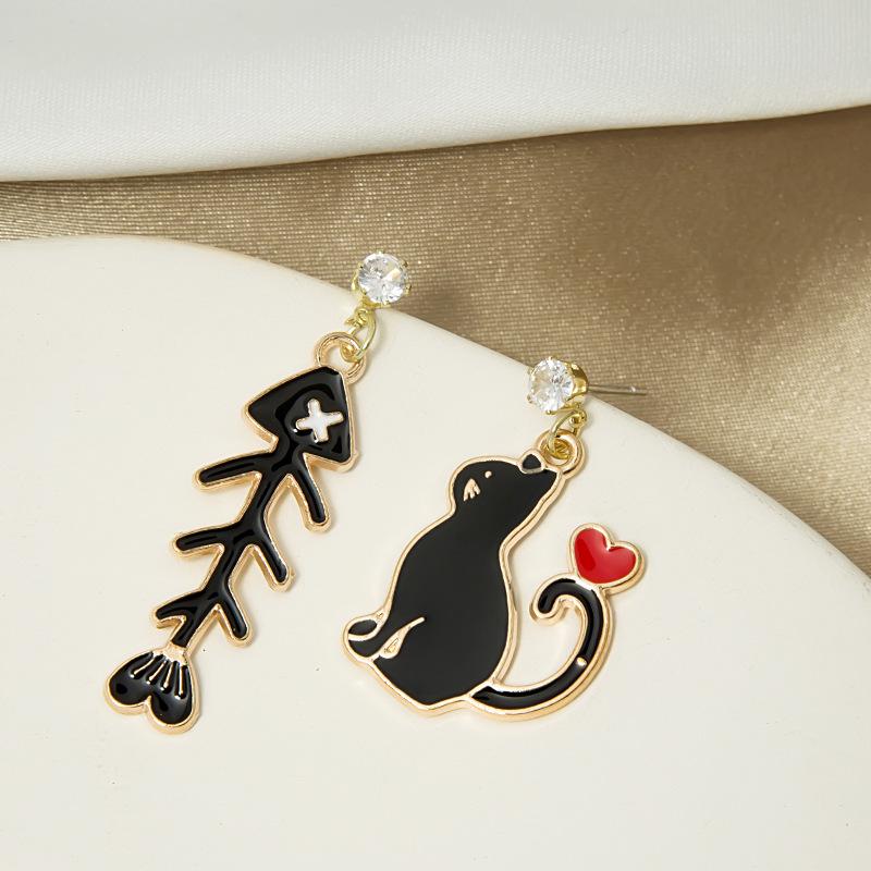 Cartoon Cute Cat Fishbone Earrings Fashion Personality Earrings Earrings Earrings
