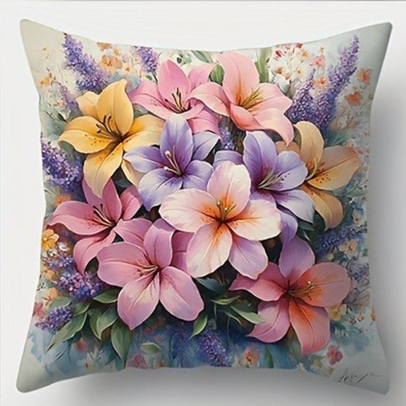 Fräsch lantlig design ros, lilja och liljemönster örngottLämplig för soffa bil sovrum dekorativt kuddöverdrag kuddfodral