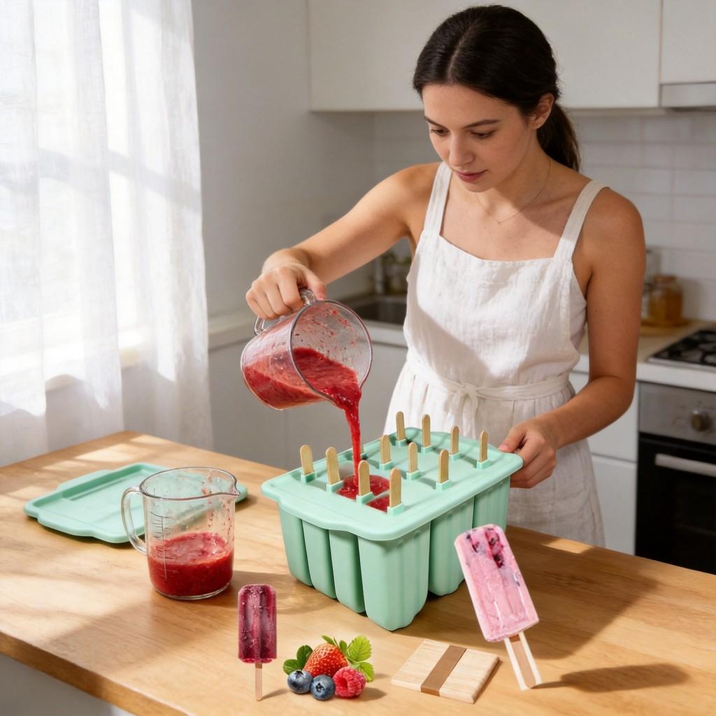 Silicone Ice Cream Molds 12cavity With Lids For Homemade Frozen Treats
