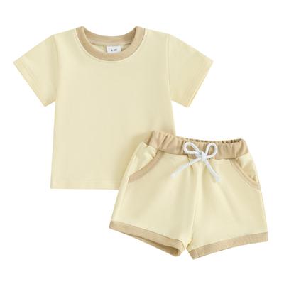 Baby Girls 2 Piece Outfit 6 12 18 24 Months 3 Years Contrast Color Short Sleeve T-Shirt and Elastic Shorts Set Cute Summer Clothes