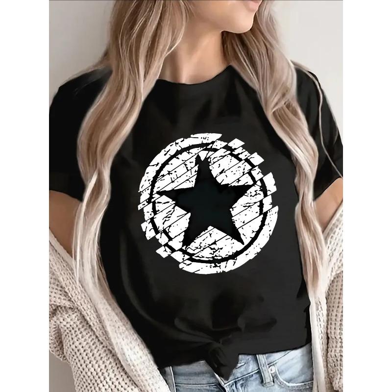 Lightweight And Durable T-Shirt with Short Sleeves And a Star Pattern, Perfect for Casual Outings At Home, In Restaurants, Or Outdoors