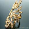 Women's Fashion Shiny Rhinestone Hollow Leaf Joint Armor Knuckle Ring Jewelry