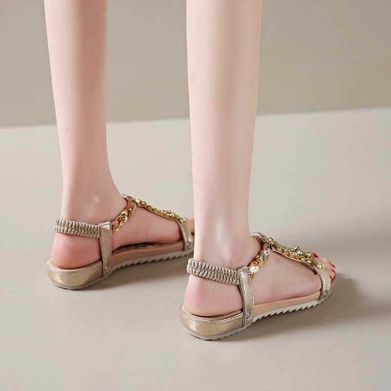 Fashion Women's Shoes 2025 Elastic Band Women's Sandals Rhinestones Round Toe Low Heel Shoes Female Casual Mixed Colors Sandals Women