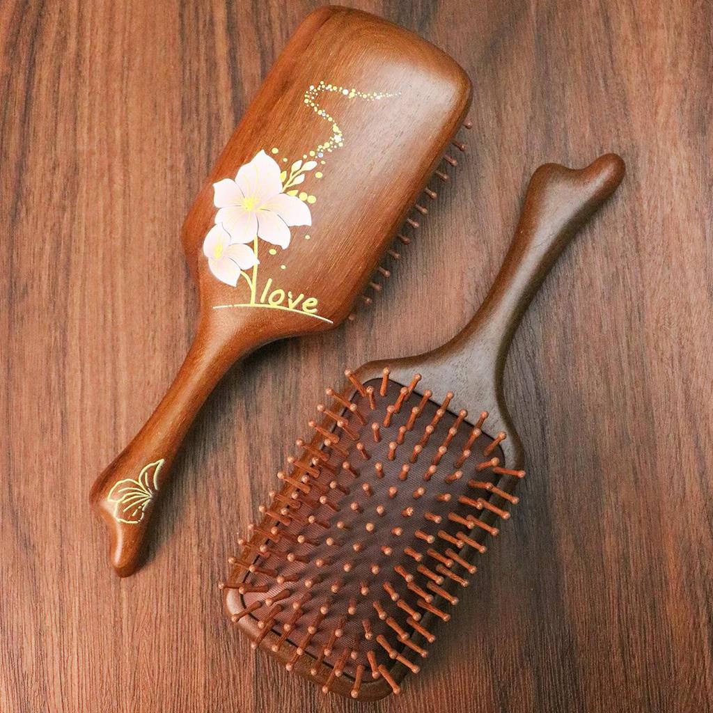 Natural Gold Sandalwood Air Cushion Hair Comb - Wooden Scalp Massage & Outdoor Gift Box