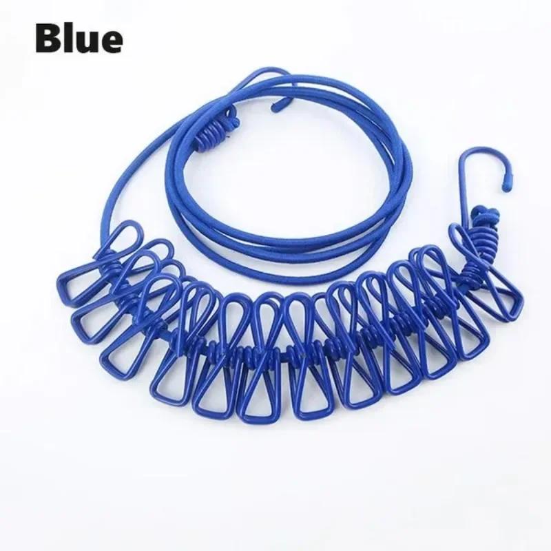 1 Pc Outdoor Portable 12 Clips Clothesline Multifunction Windproof Clothes Hanging Rope Camping Traveling Laundry Line