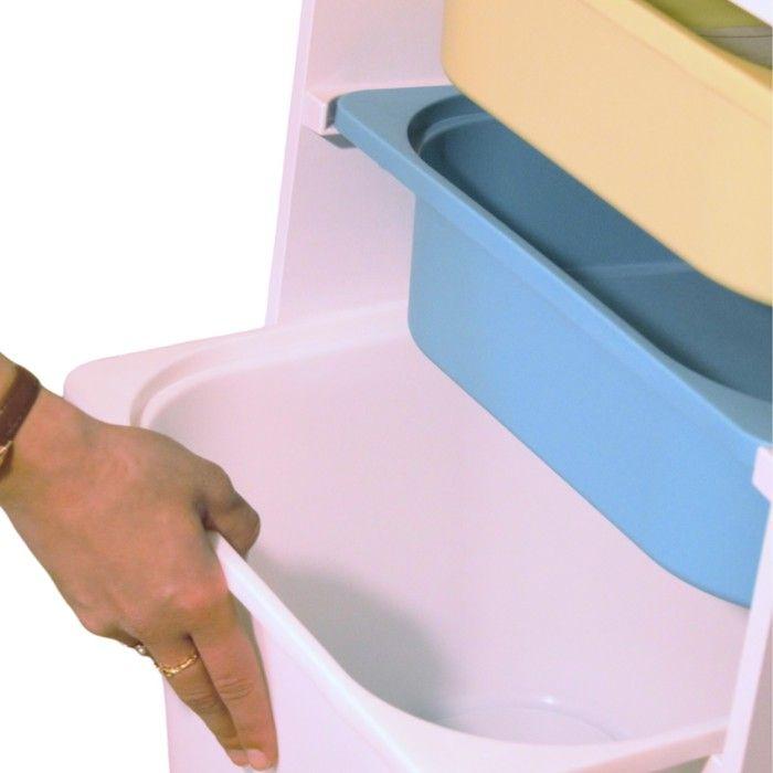 Meuble de rangement enfant GINGER HOME – étagère blanche avec 4 bacs amovibles, meuble Montessori jouets et livres