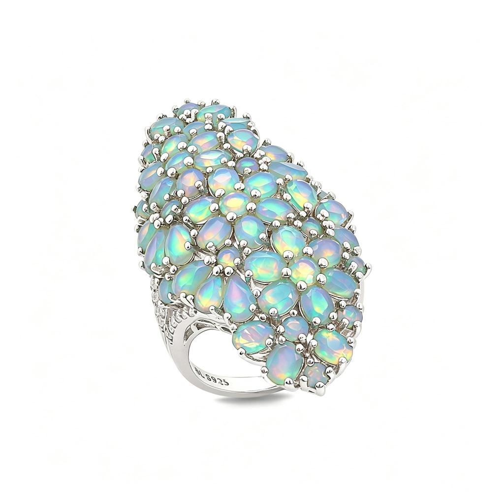 Elegant Natural Opal Ring for Women Big Colorful Gemstone 925 Sterling Silver October Birthstone Jewelry Light Luxury Gift