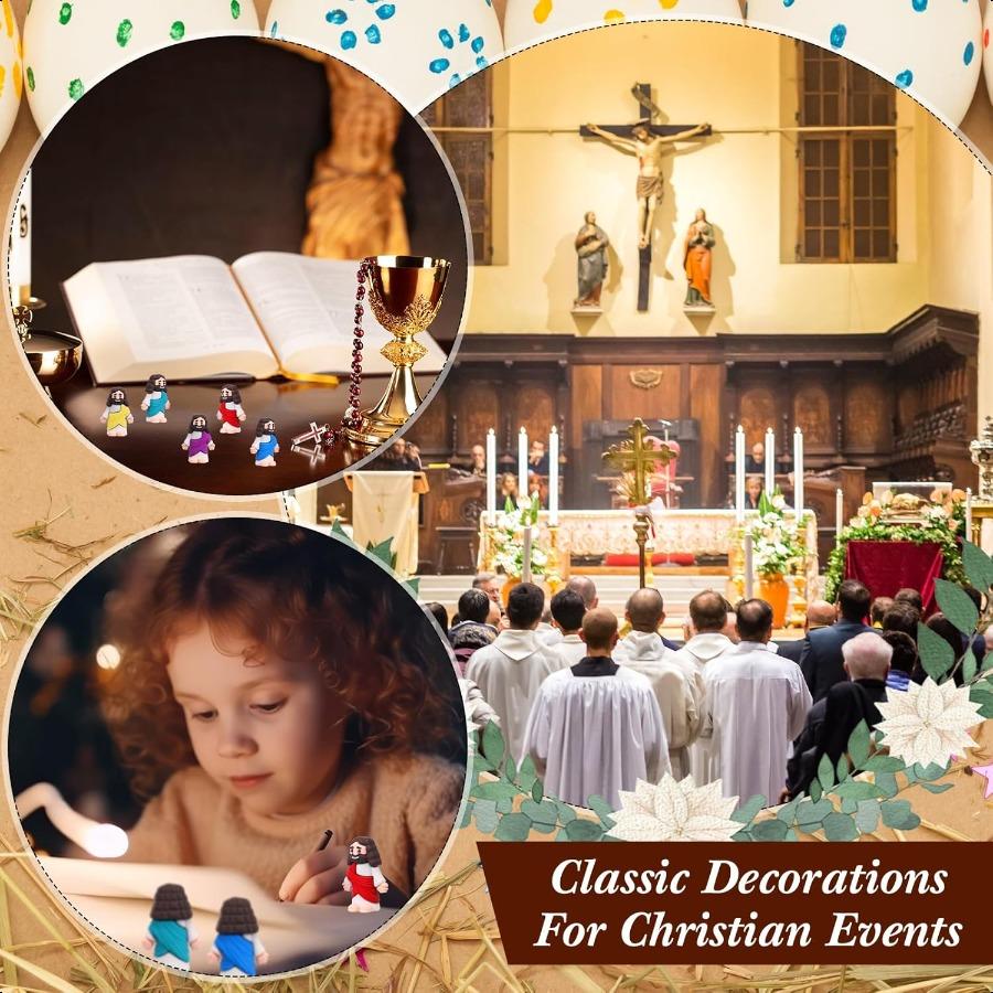 Bememo 50 Pcs Mini Jesus Figures Original Design Jesus Toys Little Figures to Hide and Seek Sunday School Religious Easter Part