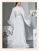 Black & White Satin Morning Robe with Flared Sleeves, Lace Accents, Long Style, Tie Belt, and Train Hem