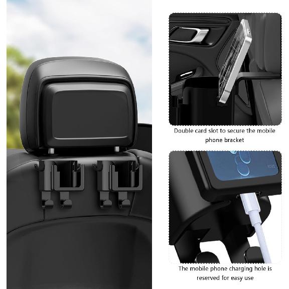 2PCS Multifunctional Car Cup Holder + Car Phone Holder + Car Purse Hook,Hanging Back Seat Car Organizer With Headrest Hooks,Universal Car Organizer