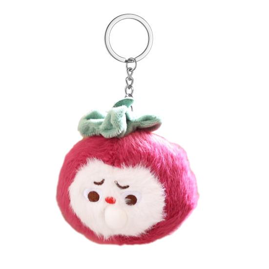 Cute Bubbling Lychee Plush Keychain, Small Stuffed Fruit Mangosteen Pendant for Bag Backpack Purse, Kawaii Key Ring Charm, Gift for Girls Women