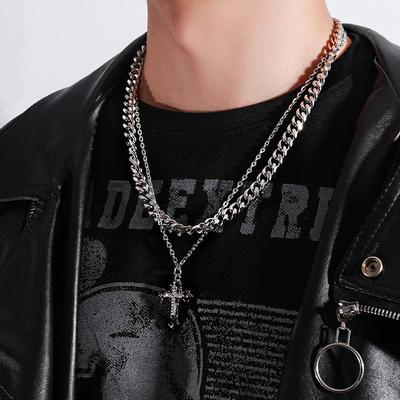 INS Cross Pendant Titanium Steel Women's High Street Cuban Link Chain