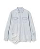 NOCLE Destroyed Denim Western Shirts With T.L.S.W Light Indigo