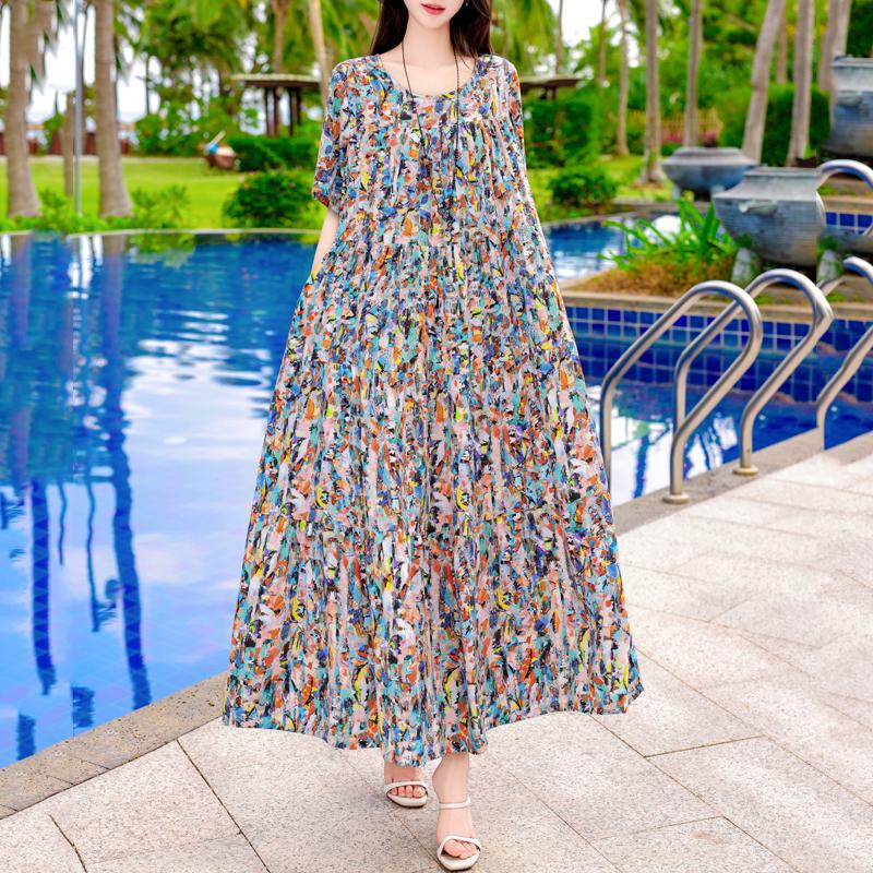 Elegant Long Dresses Summer Clothes Short Sleeve Casual Loose Women Dress