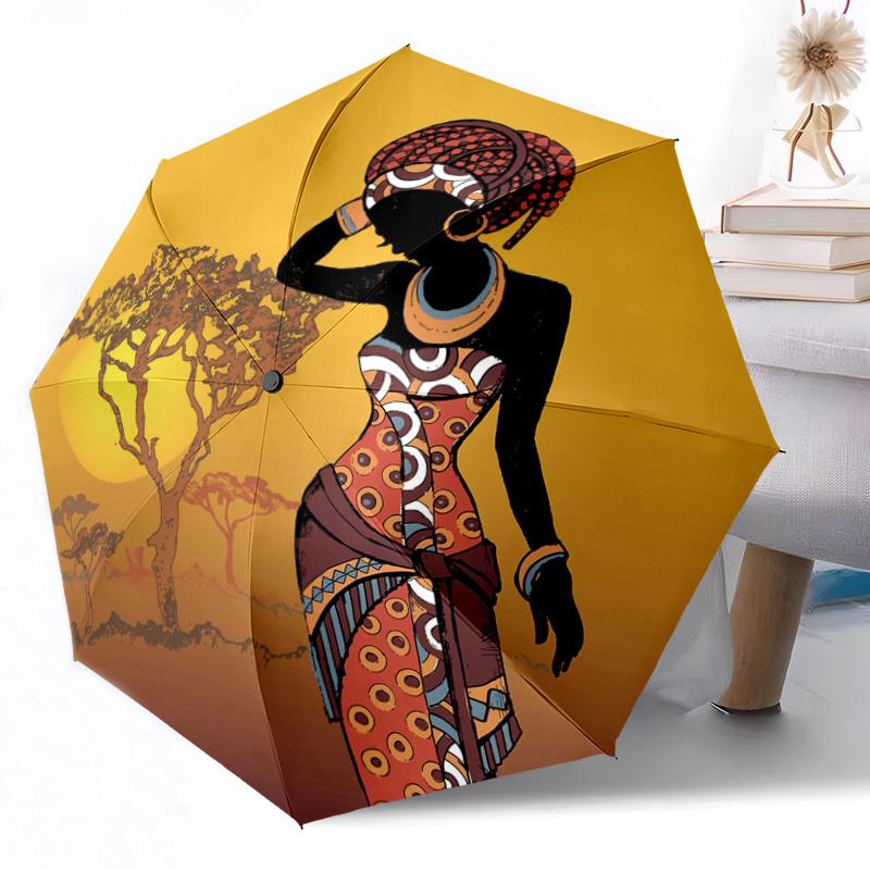 Bellezza Tramonto Africano Ombrello Automatico Pieghevole da Esterno con 8 Stecche Design Compatto Essenziale da Viaggio Appassionati di Moda Regalo Spirituale
