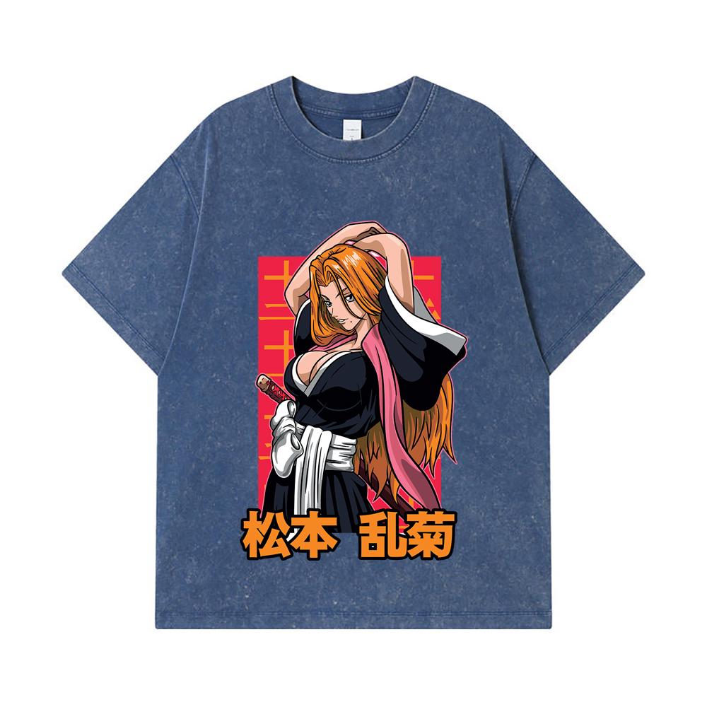 

275 GSM Washed T-shirts 100% Cotton Bleach V8 Matsumoto Print Unisex Heavy Cotton T Shirt 2XL королівський синій колір