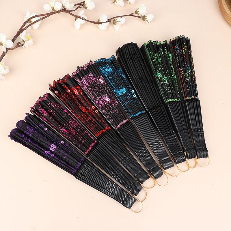 Jedwabny wentylator składany wentylator Prezenty ślubne Paw Cekiny taniec Wentylator ręczny wentylator