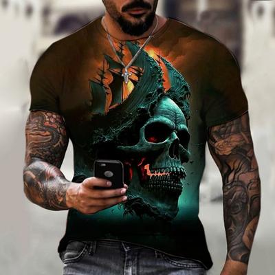 Grafisk överdimensionerad t-shirt för män Vintage t-shirts Piratskeppstryck Kortärmade t-shirts Streetwear Herrkläder Topp Sommar