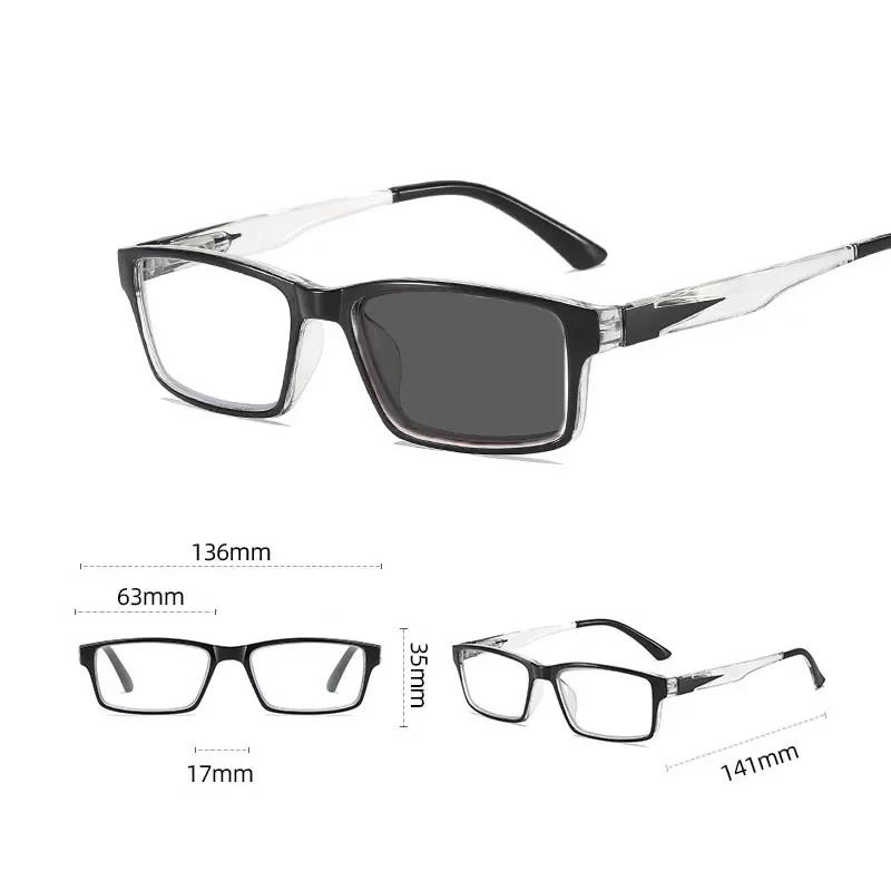Outdoor Fashion Photochromic Sunglasses Women Anti-Blue Light Reading Glasses Vintage Square Far-Sighted Eyewear For Men+1.5+2.5