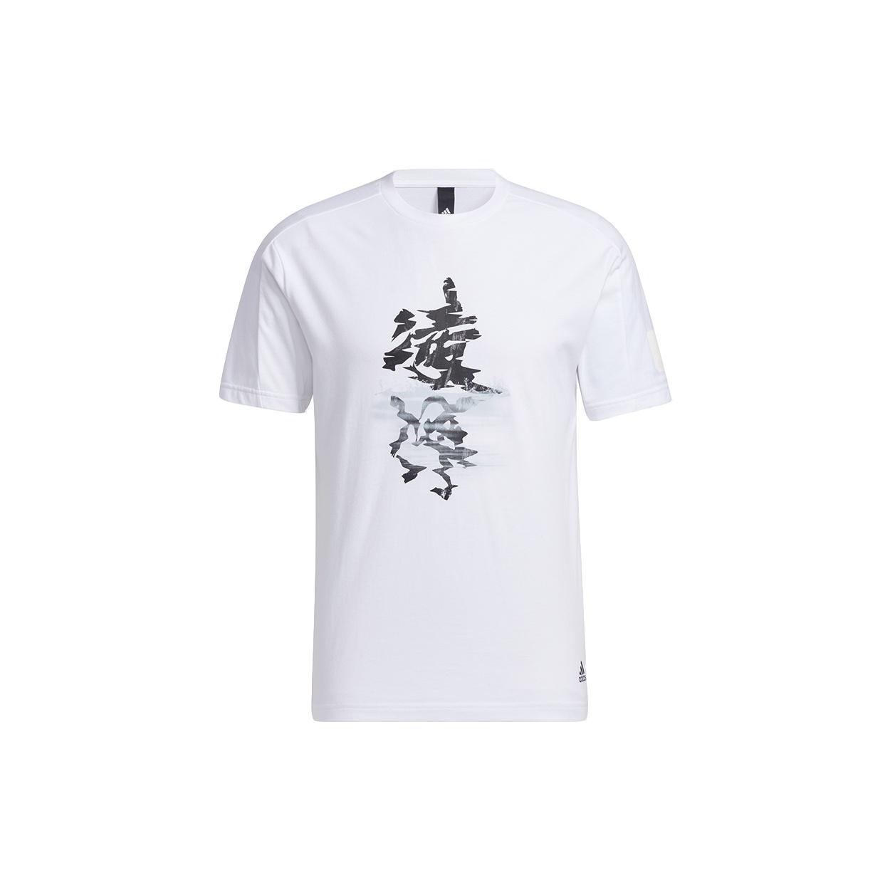 adidas Wj T Gfx Story Series Printing Word Sports Round Neck Short Sleeve White Men s GP0864 XXL