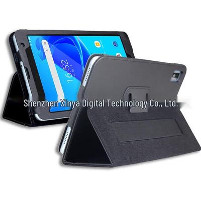 Černé kožené ochranné pouzdro Blackview Tab6 8" s opěrkou ruky a stojánkem, vzor liči, skládací design pro TAB5.
