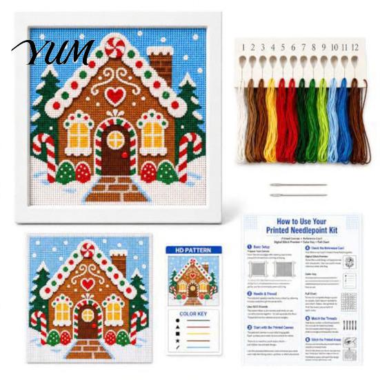 Regalo de Navidad Hecho a Mano Kit DIY de Punto de Cruz, Patrones Navideños de Papá Noel Muñeco de Nieve Reno, Kit de Manualidades de Costura para Principiantes con Temática para Adultos