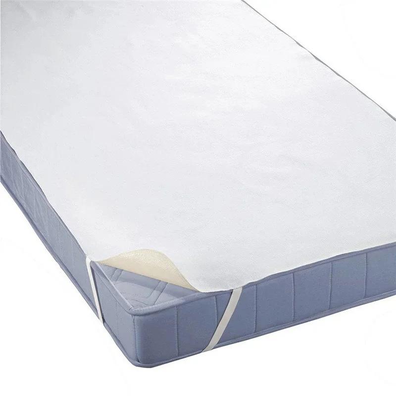 Waterproof White Mattress Pad Cover Terry Cloth Bed Fitted Sheet Elastic Belt Fix Mattress Topper Anti Water Sheet