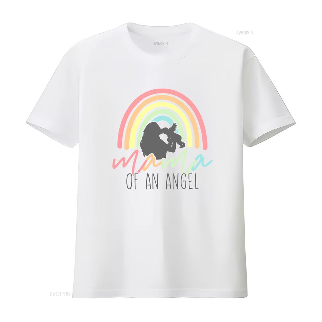 Mama Of An Angel Pastel Rainbow Baby Loss Memorial Print Casual T Shirt Vintage Washed Graphic Fashion Slightly Soft