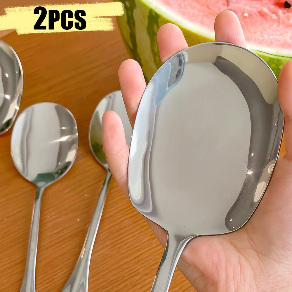 2/1Pcs Large Stainless Steel Spoon Long Handle Soup Spoons Round Scoops For Dinner Dessert Hot Pot Colander Kitchen Tableware
