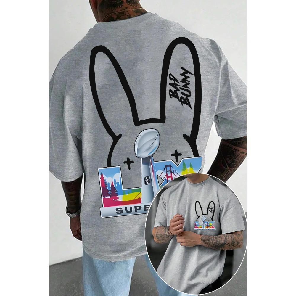 Bad Bunny x Super Bowl LIX San Francisco Oboustranné Oversized Tričko, Unisex Streetwear Tričko pro Fanoušky Latinské Hudby & NFL, 100% Bavlna, Ležérní Krátký Rukáv