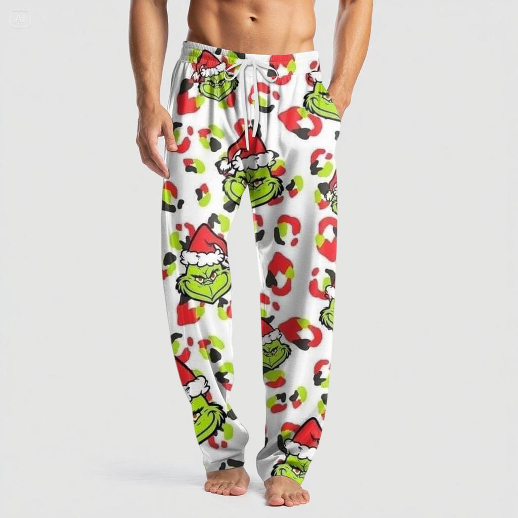 Men's Knitted Fashion Print Pocket Casual Pants Pajama Pants
