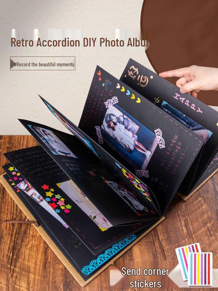 Accordion Fold 3D DIY Memory Book: Personalized Couple s Album Card Storage Accordion Small - Kraft Pages + 2 Corner Stickers