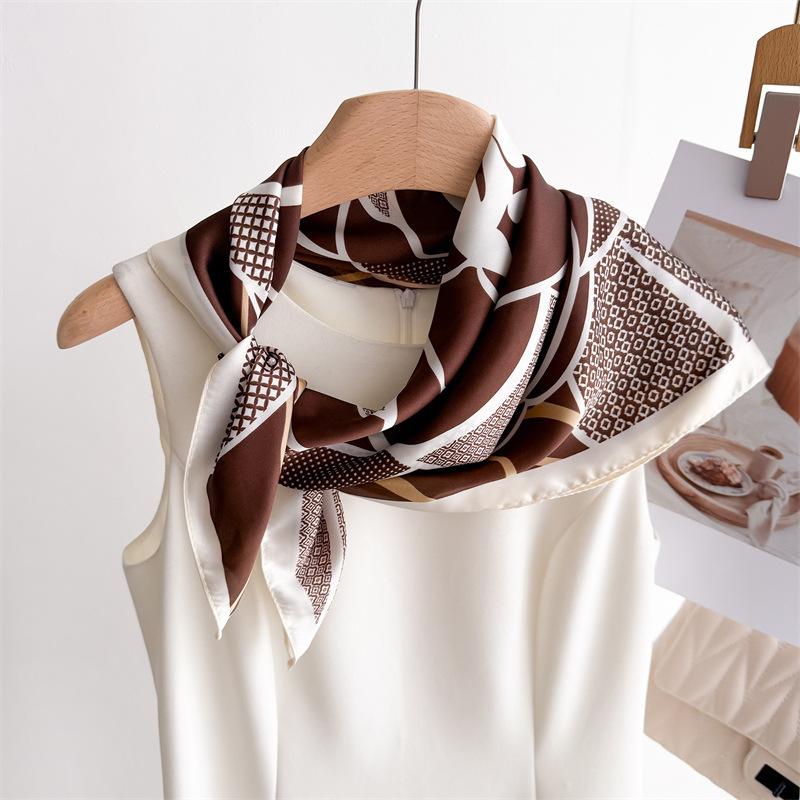 Geometric Rose Print Silk Scarf Square Scarf High-End Shawl Professional Versatile Neck Small Square Scarf Headscarf