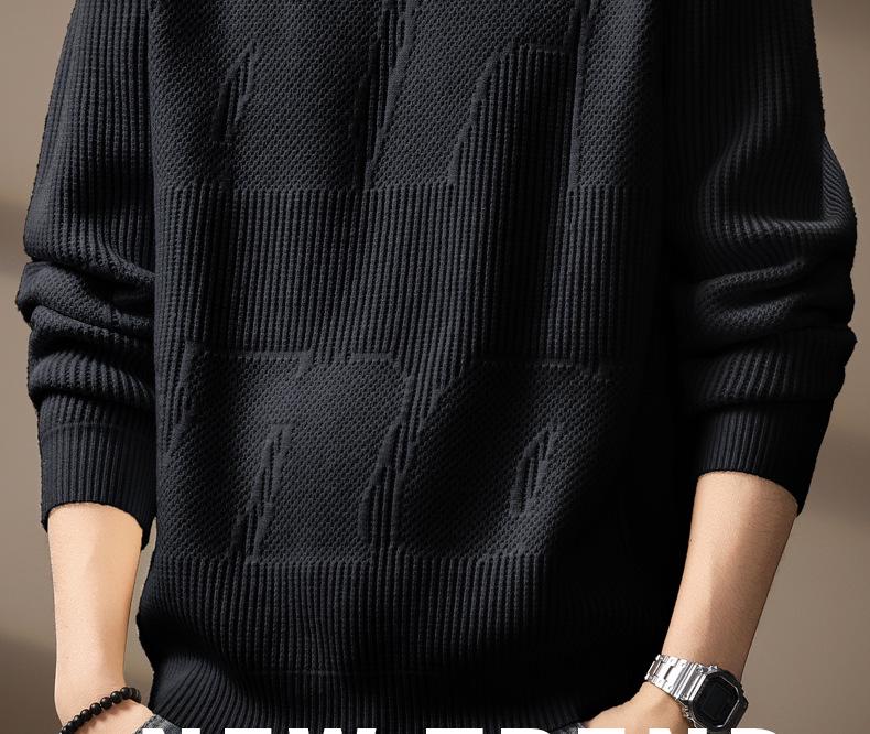 Men's Plus Size Retro Textured Sweater - Thickened Round Neck Pullover for Autumn/Winter