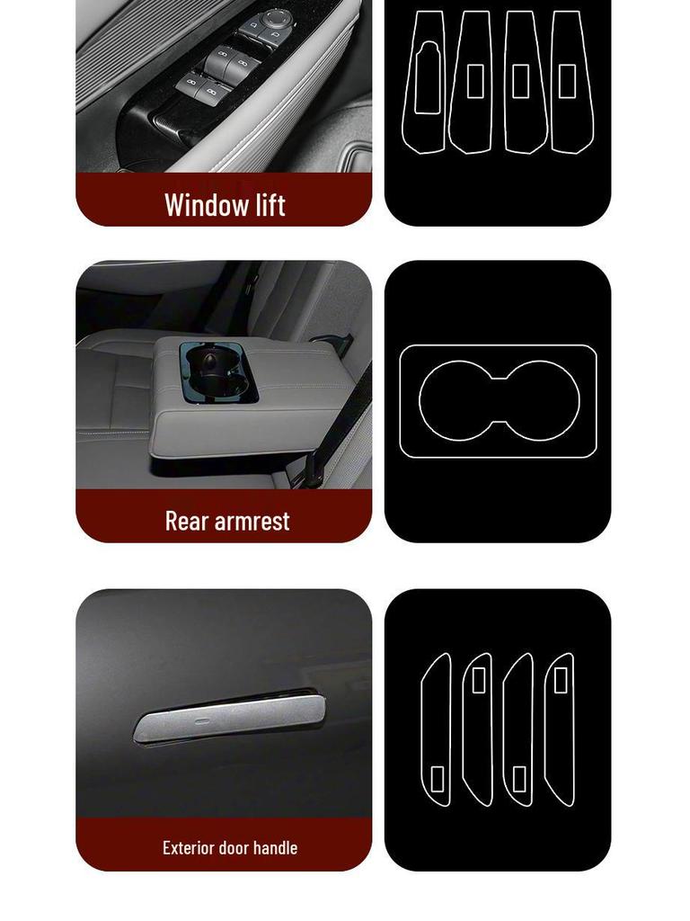 Buick E5 Interior Protective Film: Center Console, Screen, Rear AC, Door Handle Accessories.
