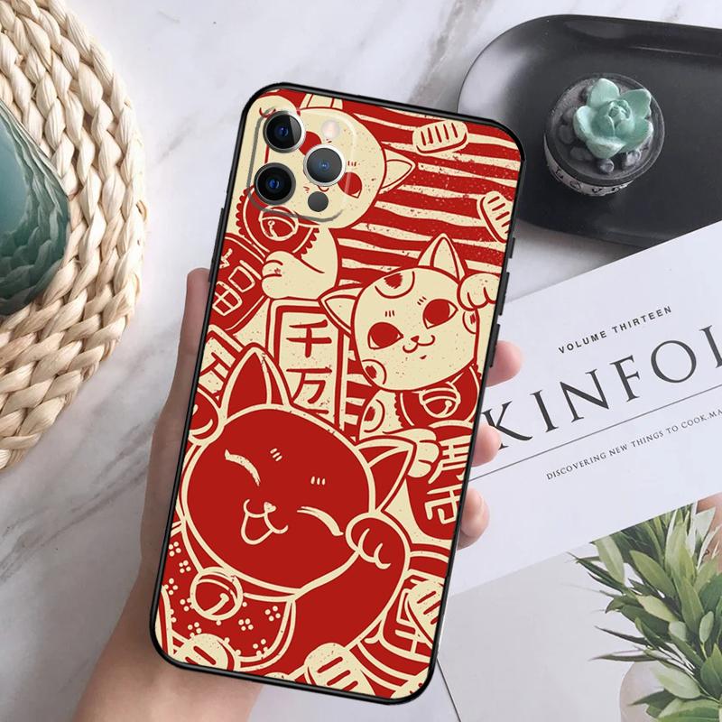 Lucky Cat Maneki Neko Japanese Case For iPhone 11 12 13 Pro Max X XR XS Max 7 8 Plus SE 2020 12 13 Mini Phone Back Cover