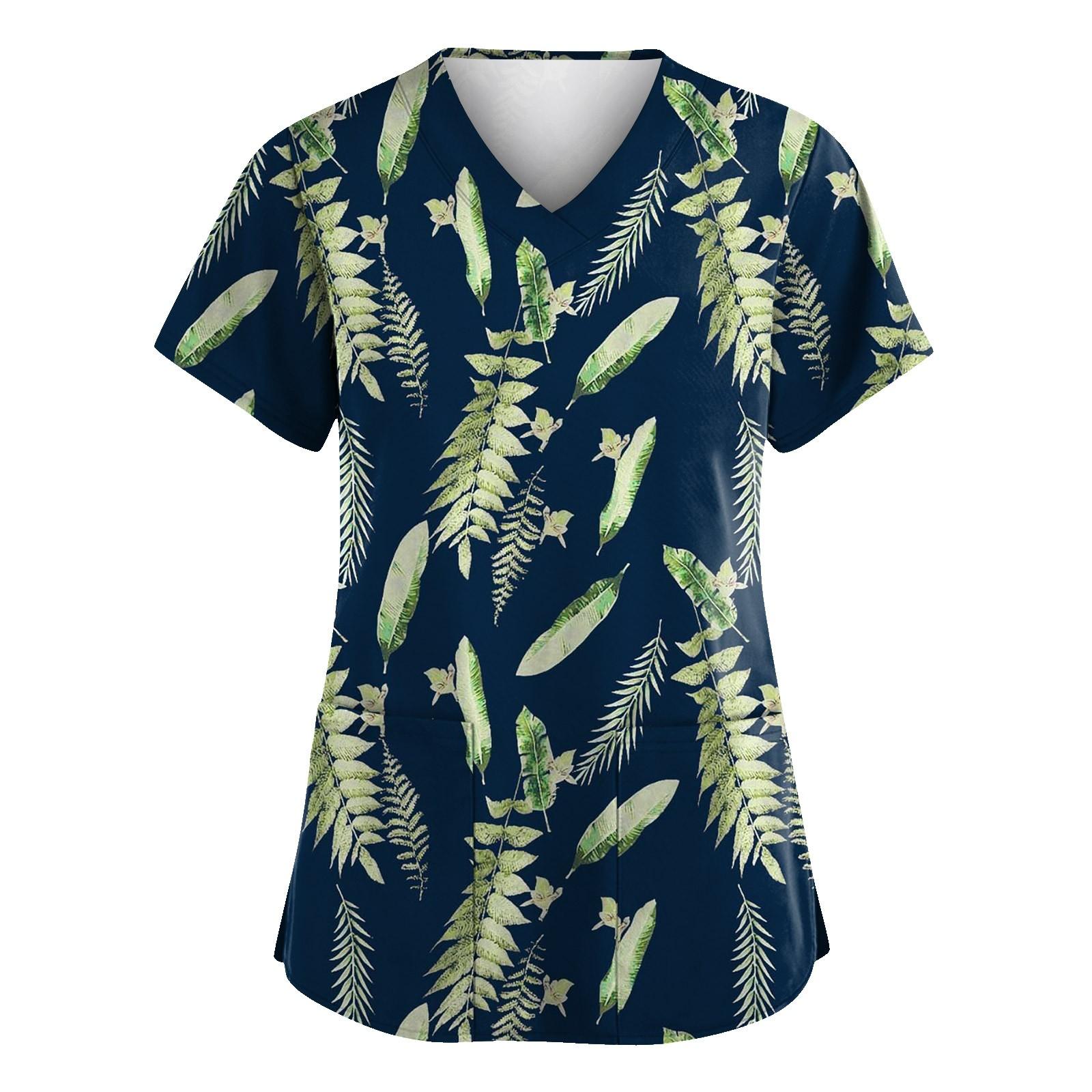 

Жіночий модний робочий одяг з V-подібним вирізом і короткими рукавами з принтованими кишенями XL кавун червоний колір