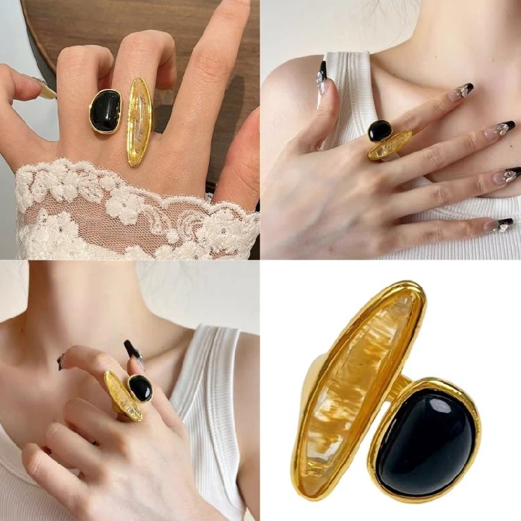 Fashionable Women's Rings Featuring Black Gemstones and Adjustable Band Suitable for Both Casual and Formal Event