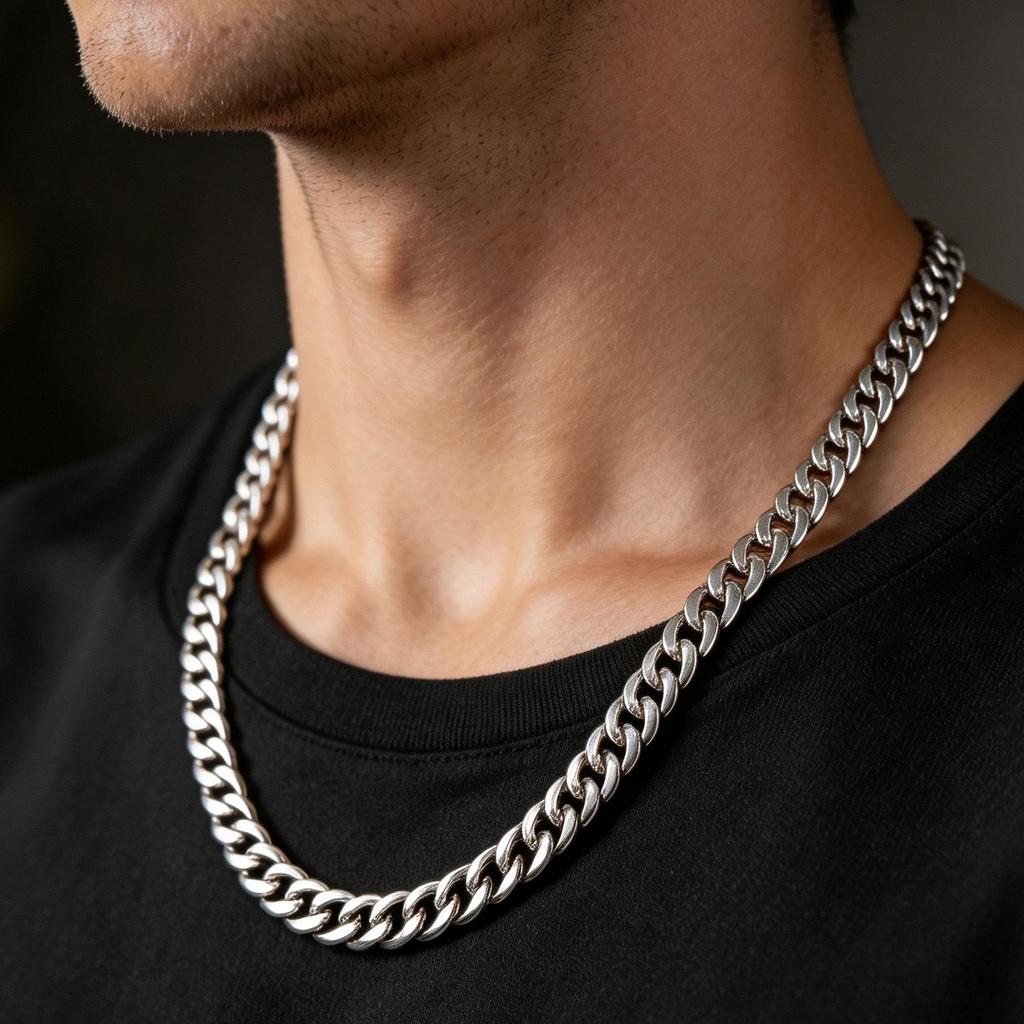 Men's Stainless Steel Cross Necklace - 8mm Polished Cuban Chain, Fashionable Titanium Steel Jewelry