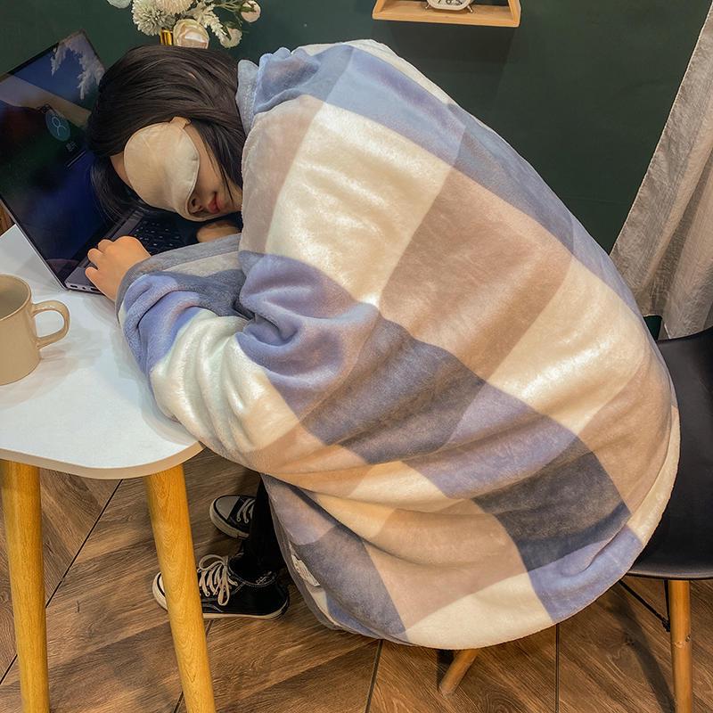 Cute Coral Fleece Office Nap Shawl and Flannel Blanket