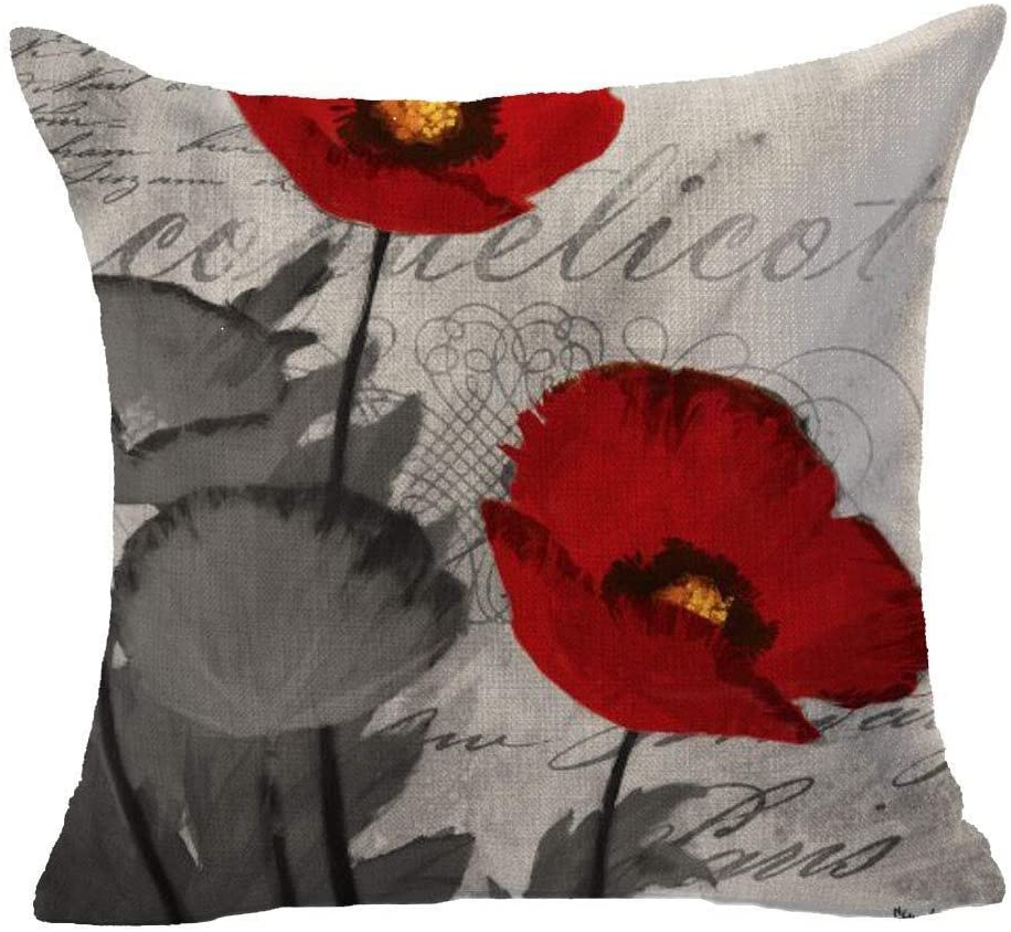 Charming Retro Watercolor Oil Painting Red Poppy Cotton Linen Throw Pillow Case Cushion Cover New Home Office Indoor Decorative